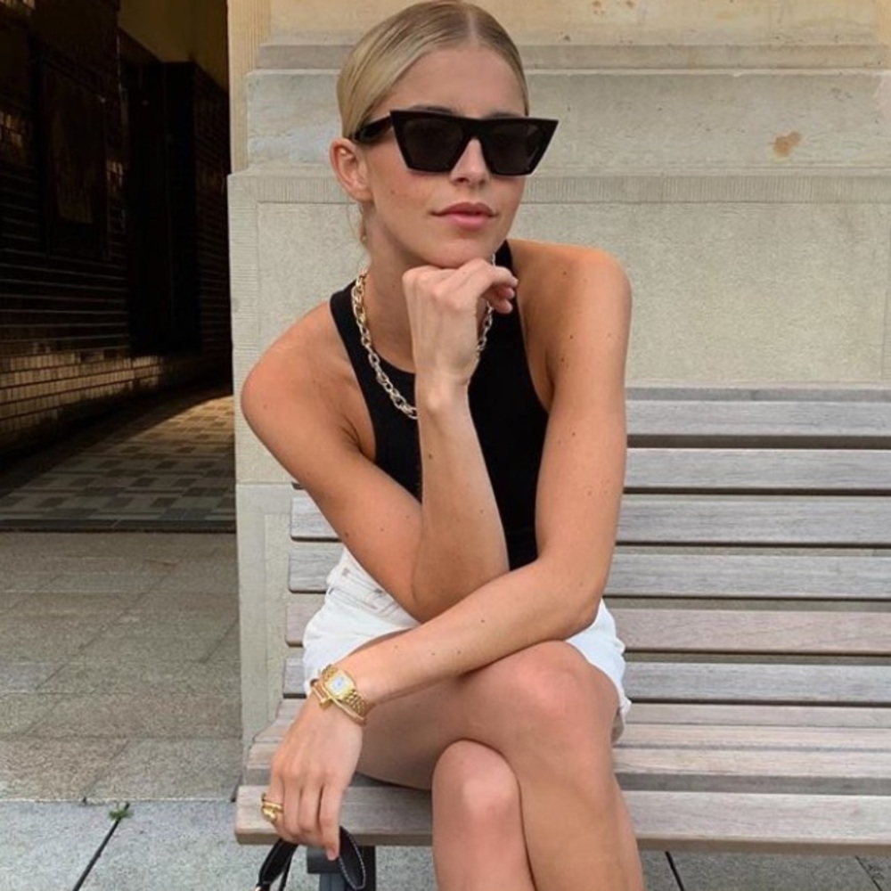 🕶Edgy Black Flat Top Cat Eye Sunglasses